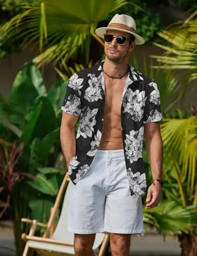 COOFANDY Hawaiian Shirts for Men Short Sleeve Casual Button Down Shirt Tropical Summer Beach Shirt - 4