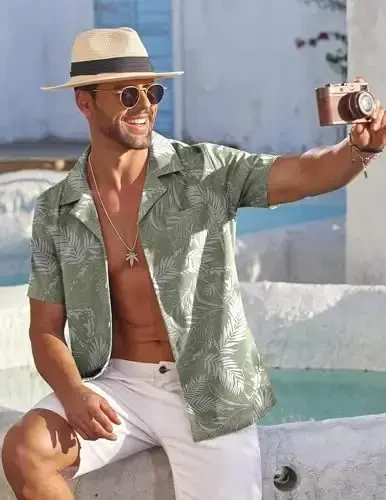 COOFANDY Hawaiian Short Button Sleeve Down Shirt Shirts Beach - 2