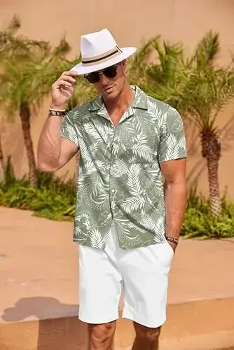 COOFANDY Hawaiian Short Button Sleeve Down Shirt Shirts Beach - 4