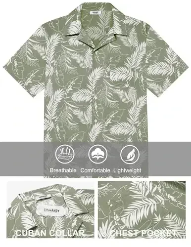 COOFANDY Hawaiian Short Button Sleeve Down Shirt Shirts Beach - 5