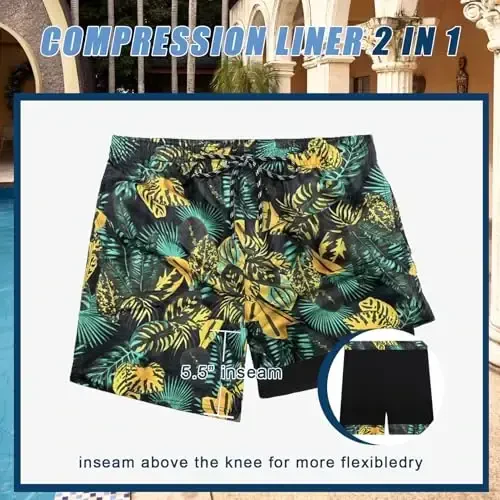 COOFANDY Men Swim Trunk with Compression Liner 2 in 1 Swimwear Bathing Suit Quick Dry Board Short - 3