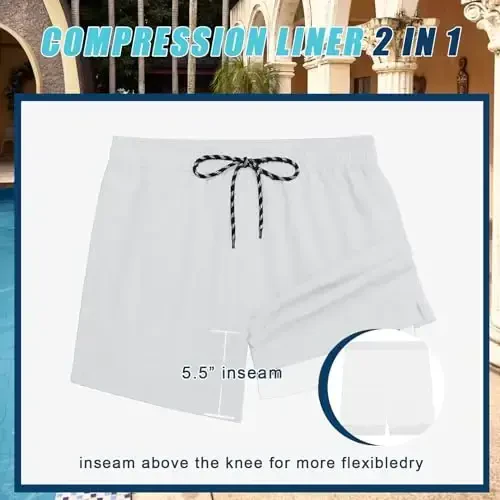 COOFANDY Men Swim Trunk with Compression Liner 2 in 1 Swimwear Bathing Suit Quick Dry Board Short - 2