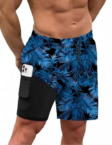 COOFANDY Men Swim Trunk with Compression Liner 2 in 1 Swimwear Bathing Suit Quick Dry Board Short 