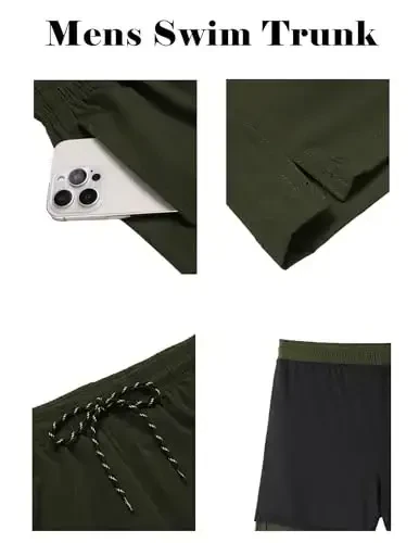 COOFANDY Men Swim Trunk with Compression Liner 2 in 1 Swimwear Bathing Suit Quick Dry Board Short - 3