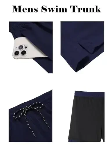 COOFANDY Men Swim Trunk with Compression Liner 2 in 1 Swimwear Bathing Suit Quick Dry Board Short - 4