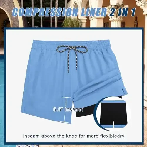 COOFANDY Men Swim Trunk with Compression Liner 2 in 1 Swimwear Bathing Suit Quick Dry Board Short - COOFANDY (1)