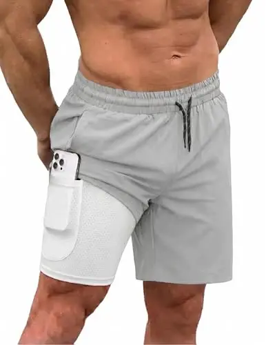 COOFANDY Men Swim Trunk with Compression Liner 2 in 1 Swimwear Bathing Suit Quick Dry Board Short 