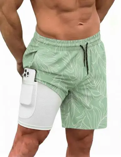 COOFANDY Men Swim Trunk with Compression Liner 2 in 1 Swimwear Bathing Suit Quick Dry Board Short - 1