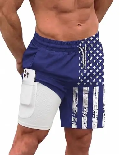 COOFANDY Men Swim Trunk with Compression Liner 2 in 1 Swimwear Bathing Suit Quick Dry Board Short - COOFANDY
