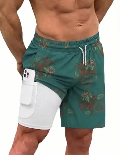 COOFANDY Men Swim Trunk with Compression Liner 2 in 1 Swimwear Bathing Suit Quick Dry Board Short - 1