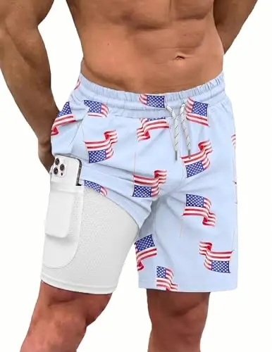 COOFANDY Men Swim Trunk with Compression Liner 2 in 1 Swimwear Bathing Suit Quick Dry Board Short - COOFANDY