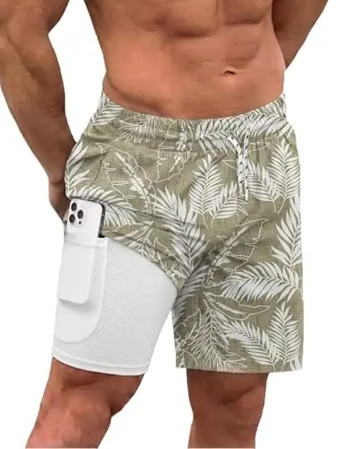 COOFANDY Men Swim Trunk with Compression Liner 2 in 1 Swimwear Bathing Suit Quick Dry Board Short - 1