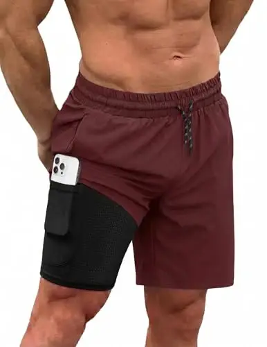 COOFANDY Men Swim Trunk with Compression Liner 2 in 1 Swimwear Bathing Suit Quick Dry Board Short - 1