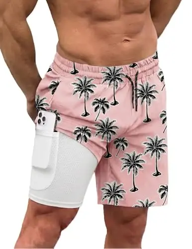 COOFANDY Men Swim Trunk with Compression Liner 2 in 1 Swimwear Bathing Suit Quick Dry Board Short - COOFANDY