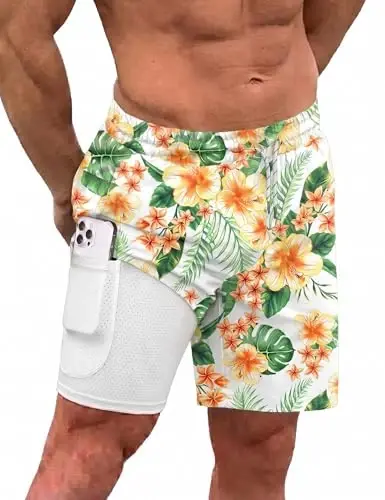 COOFANDY Men Swim Trunk with Compression Liner 2 in 1 Swimwear Bathing Suit Quick Dry Board Short - 1