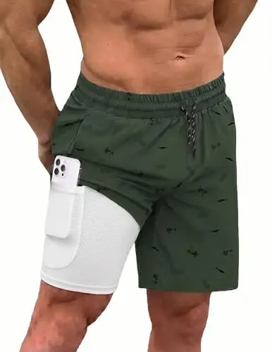 COOFANDY Men Swim Trunk with Compression Liner 2 in 1 Swimwear Bathing Suit Quick Dry Board Short - 1