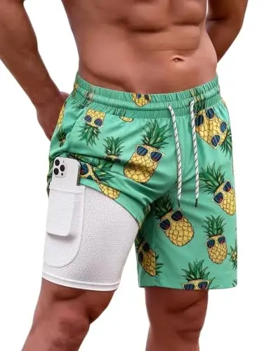 COOFANDY Men Swim Trunk with Compression Liner 2 in 1 Swimwear Bathing Suit Quick Dry Board Short - 1