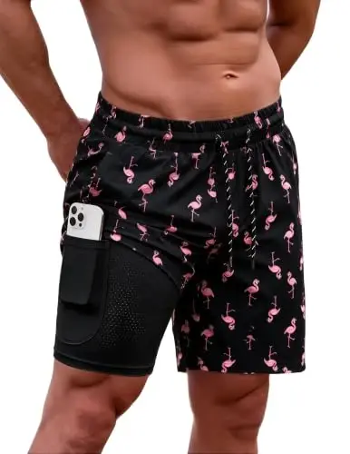 COOFANDY Men Swim Trunk with Compression Liner 2 in 1 Swimwear Bathing Suit Quick Dry Board Short - 1