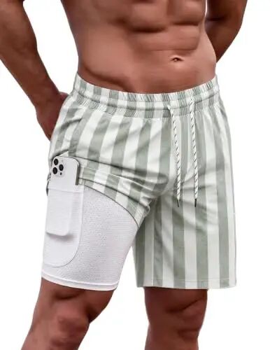 COOFANDY Men Swim Trunk with Compression Liner 2 in 1 Swimwear Bathing Suit Quick Dry Board Short - COOFANDY