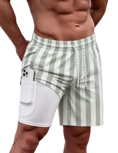 COOFANDY Men Swim Trunk with Compression Liner 2 in 1 Swimwear Bathing Suit Quick Dry Board Short - 1