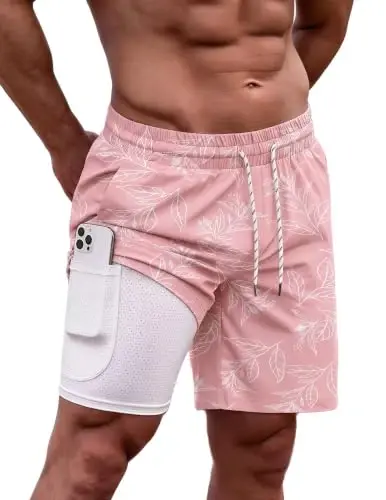 COOFANDY Men Swim Trunk with Compression Liner 2 in 1 Swimwear Bathing Suit Quick Dry Board Short - 1
