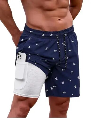 COOFANDY Men Swim Trunk with Compression Liner 2 in 1 Swimwear Bathing Suit Quick Dry Board Short - COOFANDY