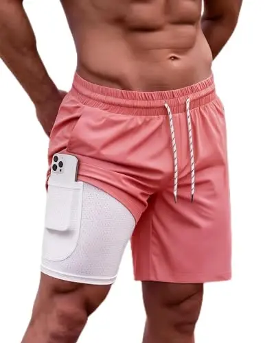COOFANDY Men Swim Trunk with Compression Liner 2 in 1 Swimwear Bathing Suit Quick Dry Board Short - 1