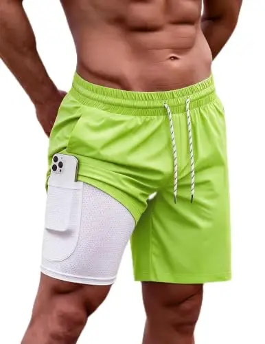COOFANDY Men Swim Trunk with Compression Liner 2 in 1 Swimwear Bathing Suit Quick Dry Board Short - 1