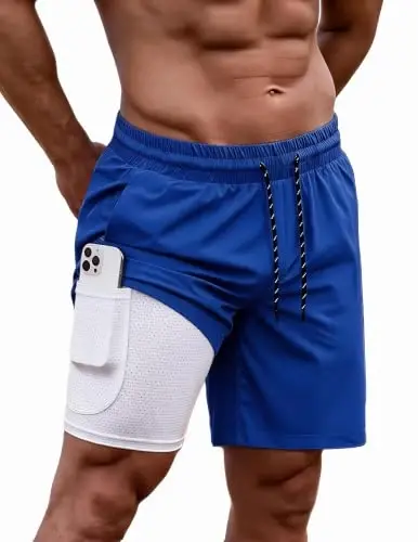 COOFANDY Men Swim Trunk with Compression Liner 2 in 1 Swimwear Bathing Suit Quick Dry Board Short - 1