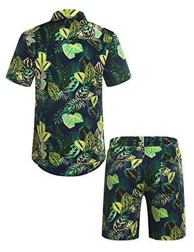 COOFANDY Men's 2 Piece Flower Short Sets Hawaiin Beach Button up Tropical Shirt and Shirts - 3