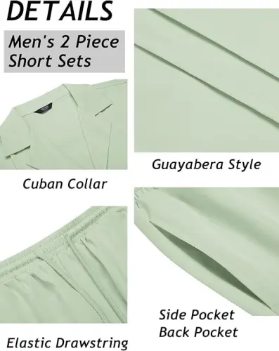 COOFANDY Mens 2 Piece Short Set Guayabera Button Down Shirt Casual Outfits | Shirt and Shorts Sets,Cuban Collar,Lightweight,Breathable and Solf,Casual Shirt,Summer Beach Vacation - 5
