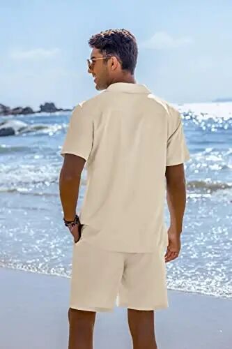 COOFANDY Mens 2 Piece Short Set Guayabera Button Down Shirt Casual Outfits | Shirt and Shorts Sets,Cuban Collar,Lightweight,Breathable and Solf,Casual Shirt,Summer Beach Vacation - 4