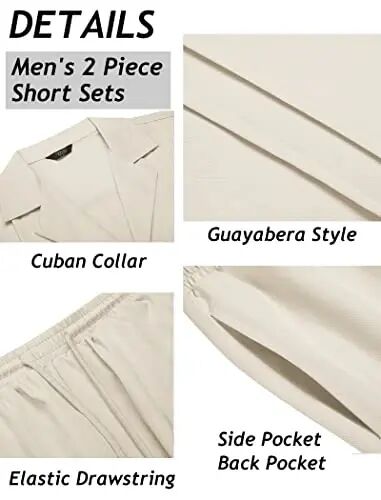 COOFANDY Mens 2 Piece Short Set Guayabera Button Down Shirt Casual Outfits | Shirt and Shorts Sets,Cuban Collar,Lightweight,Breathable and Solf,Casual Shirt,Summer Beach Vacation - 5
