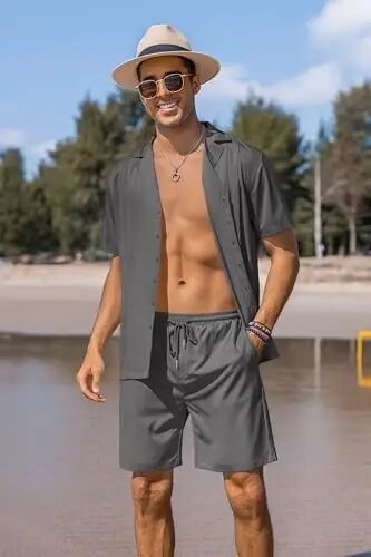 COOFANDY Mens 2 Piece Short Set Guayabera Button Down Shirt Casual Outfits | Shirt and Shorts Sets,Cuban Collar,Lightweight,Breathable and Solf,Casual Shirt,Summer Beach Vacation - 3