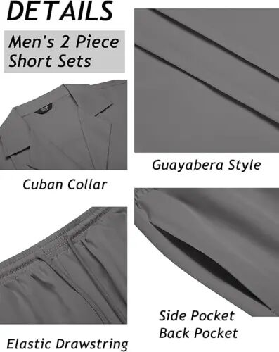 COOFANDY Mens 2 Piece Short Set Guayabera Button Down Shirt Casual Outfits | Shirt and Shorts Sets,Cuban Collar,Lightweight,Breathable and Solf,Casual Shirt,Summer Beach Vacation - 5