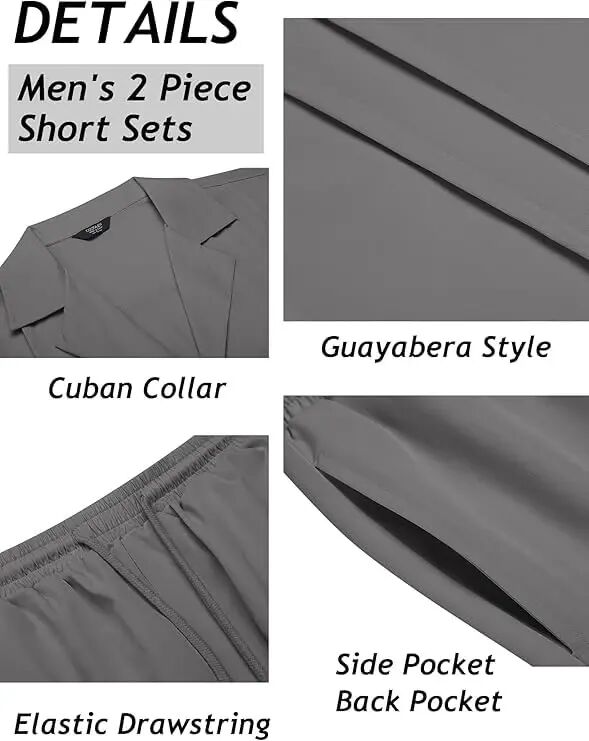 COOFANDY Mens 2 Piece Short Set Guayabera Button Down Shirt Casual Outfits | Shirt and Shorts Sets,Cuban Collar,Lightweight,Breathable and Solf,Casual Shirt,Summer Beach Vacation - 5
