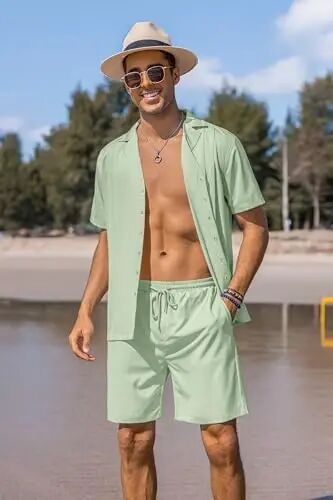 COOFANDY Mens 2 Piece Short Set Guayabera Button Down Shirt Casual Outfits | Shirt and Shorts Sets,Cuban Collar,Lightweight,Breathable and Solf,Casual Shirt,Summer Beach Vacation - 3