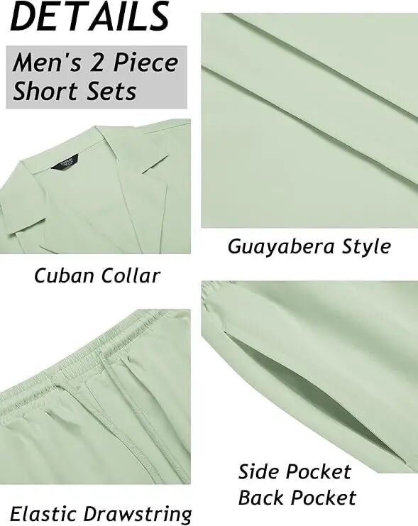 COOFANDY Mens 2 Piece Short Set Guayabera Button Down Shirt Casual Outfits | Shirt and Shorts Sets,Cuban Collar,Lightweight,Breathable and Solf,Casual Shirt,Summer Beach Vacation - 5