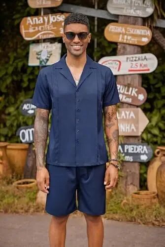 COOFANDY Mens 2 Piece Short Set Guayabera Button Down Shirt Casual Outfits | Shirt and Shorts Sets,Cuban Collar,Lightweight,Breathable and Solf,Casual Shirt,Summer Beach Vacation - 6