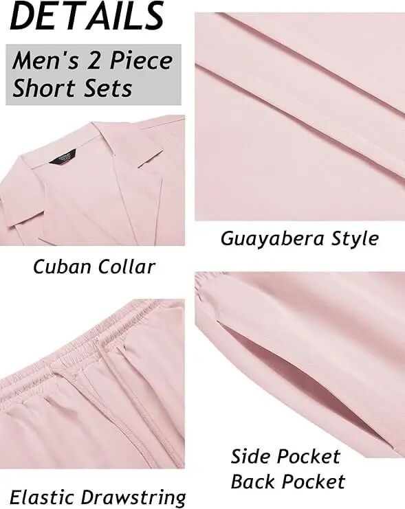 COOFANDY Mens 2 Piece Short Set Guayabera Button Down Shirt Casual Outfits | Shirt and Shorts Sets,Cuban Collar,Lightweight,Breathable and Solf,Casual Shirt,Summer Beach Vacation - 5