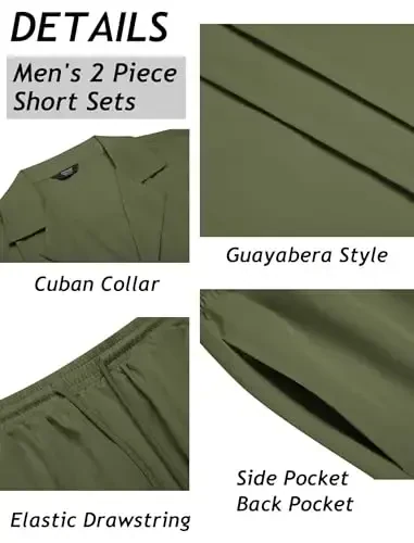 COOFANDY Mens 2 Piece Short Set Guayabera Button Down Shirt Casual Summer Beach Outfits - 5