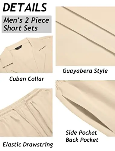 COOFANDY Mens 2 Piece Short Set Guayabera Button Down Shirt Casual Summer Beach Outfits 