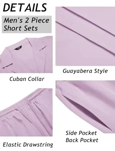 COOFANDY Mens 2 Piece Short Set Guayabera Button Down Shirt Casual Summer Beach Outfits - 5