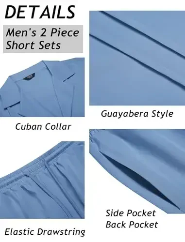 COOFANDY Mens 2 Piece Short Set Guayabera Button Down Shirt Casual Summer Beach Outfits - 5