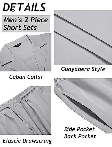 COOFANDY Mens 2 Piece Short Set Guayabera Button Down Shirt Casual Summer Beach Outfits - 5