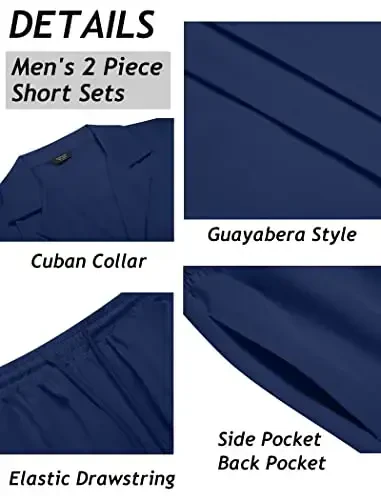 COOFANDY Mens 2 Piece Short Set Guayabera Button Down Shirt Casual Summer Beach Outfits - 5