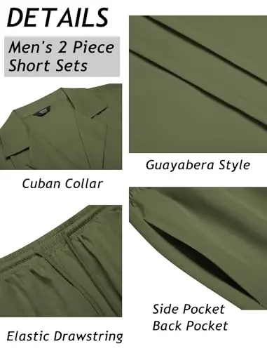 COOFANDY Mens 2 Piece Short Set Guayabera Button Down Shirt Casual Summer Beach Outfits - 5