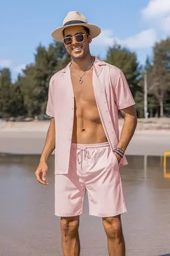 COOFANDY Mens 2 Piece Short Set Guayabera Button Down Shirt Casual Summer Beach Outfits - 3