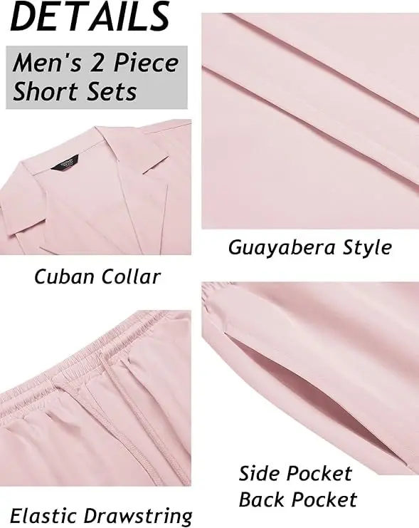 COOFANDY Mens 2 Piece Short Set Guayabera Button Down Shirt Casual Summer Beach Outfits - 5
