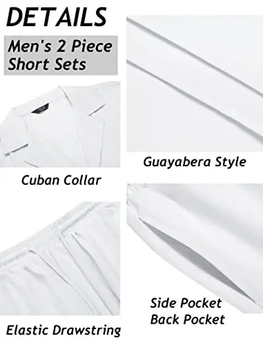 COOFANDY Mens 2 Piece Short Set Guayabera Button Down Shirt Casual Summer Beach Outfits - 5